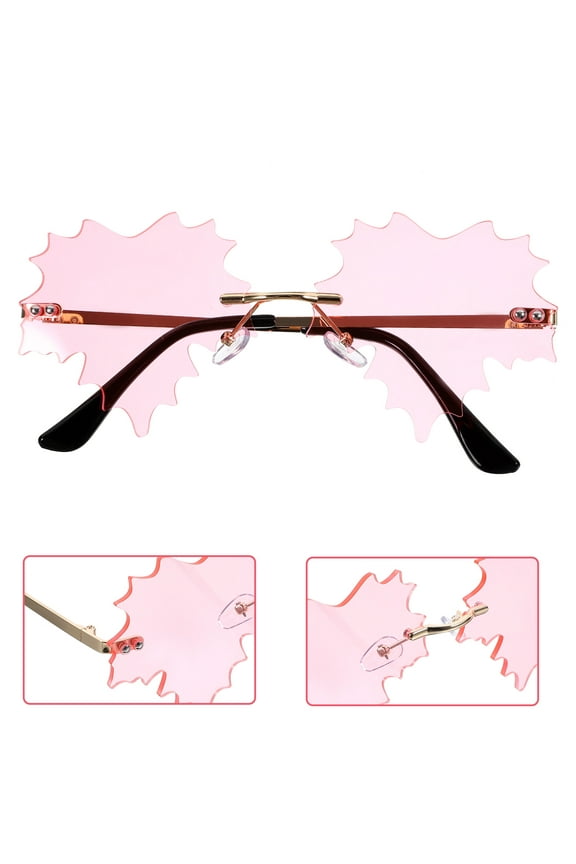1Set Fun Pink Metal PC Rimless Sunglasses For Women UV Protection Party Accessories