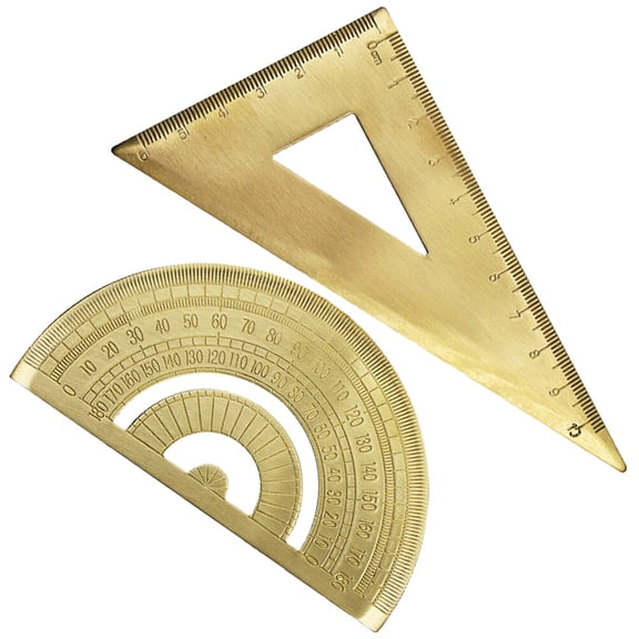 Hytrove Brass Protractor and Triangle Ruler Set Golden Measurement Tools 2pcs