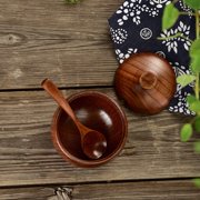 Hytrove Vintage Wooden Seasoning Container Multi-Color with Lid and Spoon for Kitchen 1Set