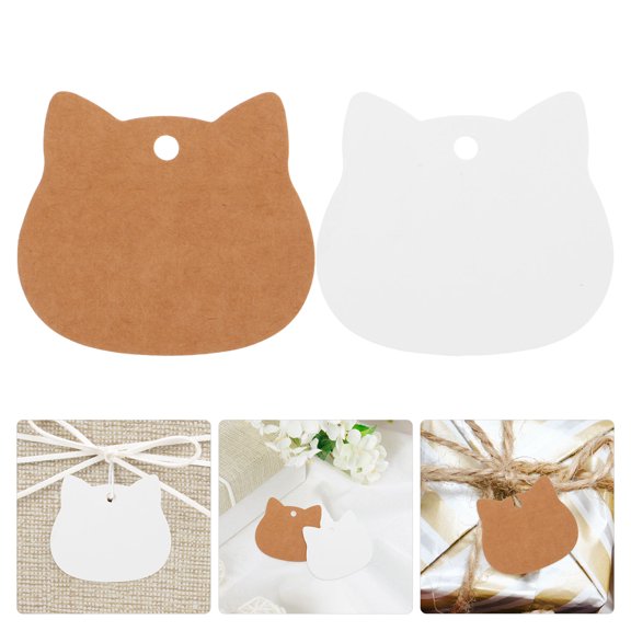 Hytrove Brown Cat Head Tags Natural Texture DIY Crafts Party Decorations 200Pcs