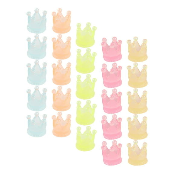 Hytrove 25Pcs Luminous Mini Crowns Assorted Color Realistic Fine Workmanship Resin Crowns Figurines 0.63In