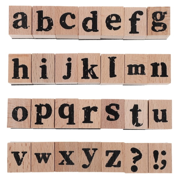 Hytrove 28Pcs Vintage Style Beige Wood Alphabet Rubber Stamps for DIY Scrapbooking and Journaling