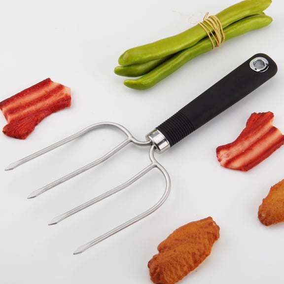 Hytrove 2Pcs Black Stainless Steel Barbecue Forks with Four Widespread Prongs for Easy Turkey and Chicken Lifting