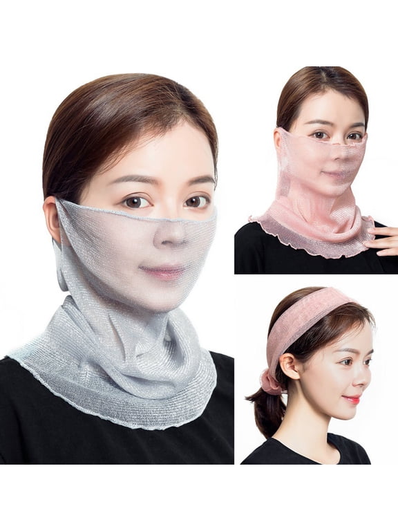 2Pcs Breathable Thin Face Neck Mask Light Grey Scarf Veil for Cycling Hiking Fishing Outdoors
