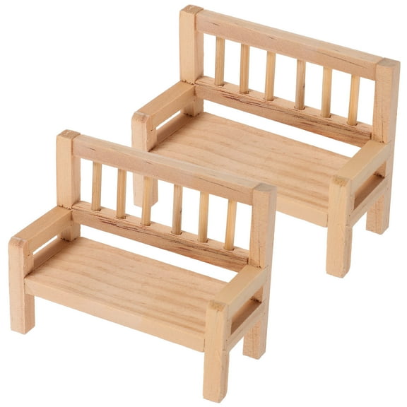 Hytrove 2-Piece Khaki Miniature House Bench Set for Dollhouse Accessories, Simple Style Furniture Decor