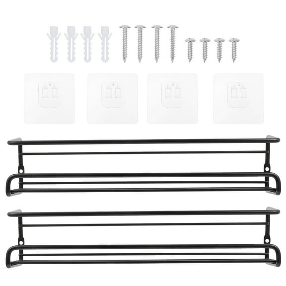 Hytrove 2Pcs Kitchen Spice Wall Shelf Storage Rack Black Electroplated Carbon Steel