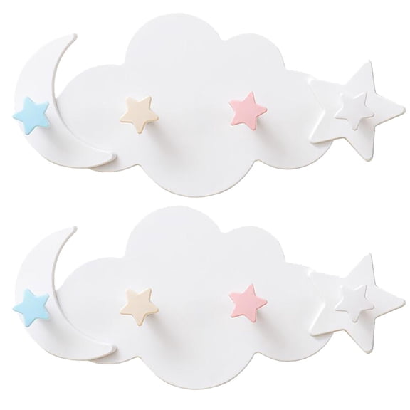Hytrove 2Pcs Moon Stars Hooks White Plastic No Drilling Decorative for Renters Bathroom