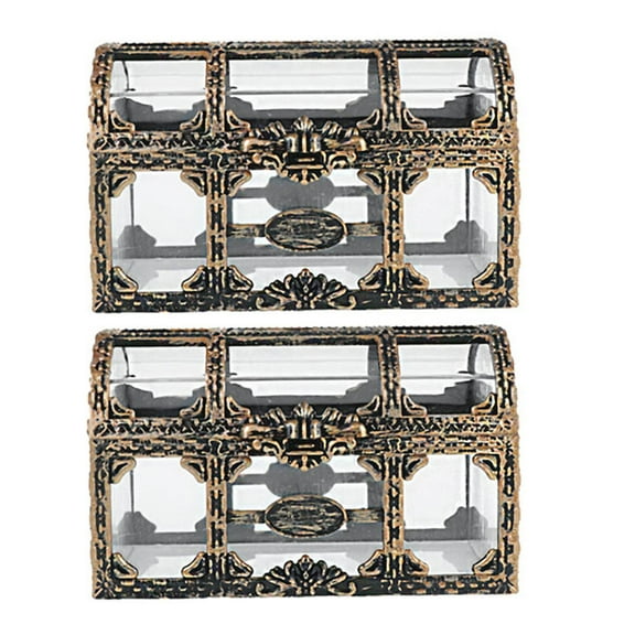 Hytrove 2Pcs Pirate Treasure Chest Rectangular Plastic Storage and Decoration for Home Office Use 4.13X3.15X2.56In
