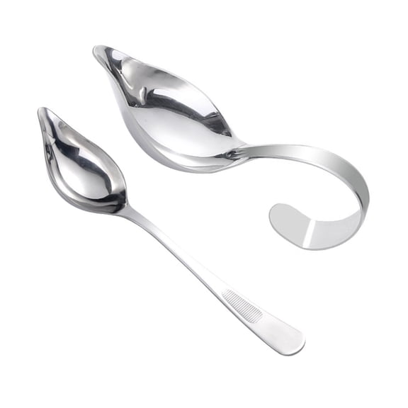 Hytrove 2Pcs Silver Stainless Steel Sauce Drizzle Spoons with Curve for Home