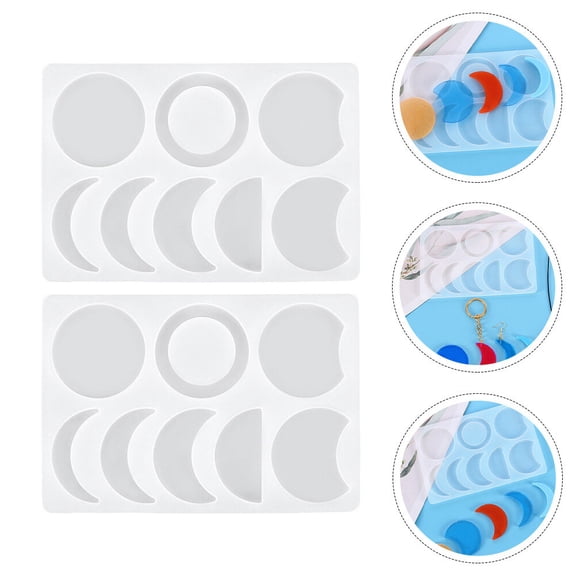 Hytrove 2Pcs Simple Design Moon Shape Silicone Mold for Epoxy Resin Ornaments and Pendants