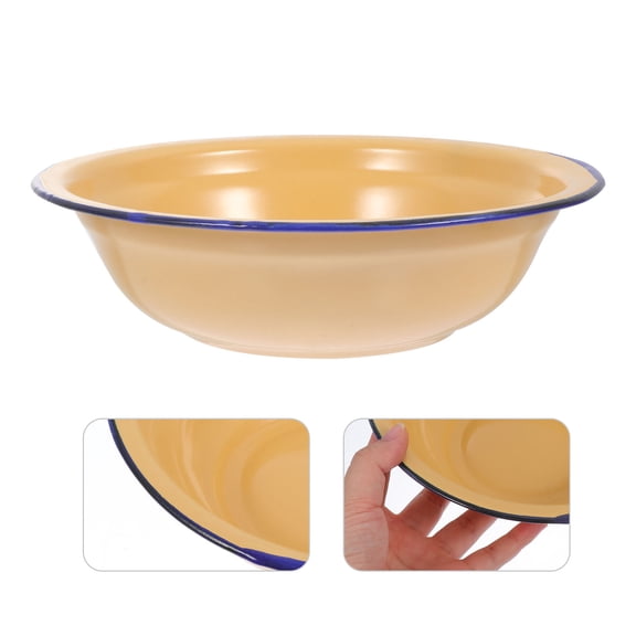 Hytrove 2Pcs Simple Yellow Enamel Basins Soup Plates Multipurpose Household Use