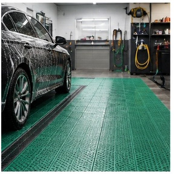 Hytrove 2Pcs Waterproof Interlocking Drainage Floor Tiles Green for Garage Workshop and Patio