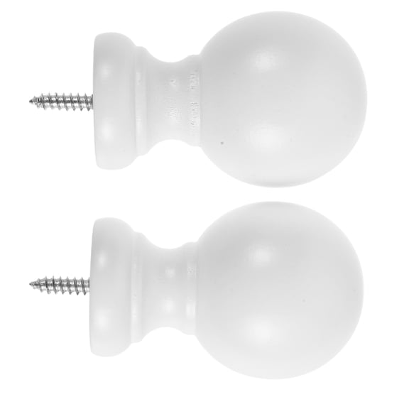 Hytrove 2-Pack White Wooden Curtain Rod Finials, Screw- Decorative End Caps for Round Drapery Poles, Window Hardware Set