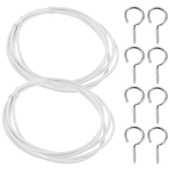 Hytrove 2Sets Flexible White Curtain Hanging Railing System Kit with Smooth Wire Cable and Multiuse Hooks
