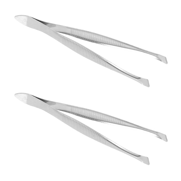 Hytrove Stainless Steel Eyebrow Clamp Plated Silver Bevel Design for Makeup and Travel 2Pcs