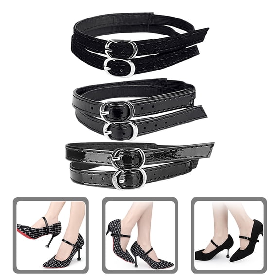 Hytrove 3 Pairs Black PU Elastic Shoe Straps for Women, High Heel Strap Accessories, Daily Footwear Bands for High Heels and Pumps