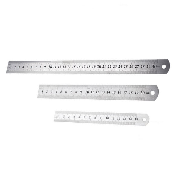 Hytrove Metal Ruler Double Scale Measure Sturdy Wear Resistant Plated Silver for Measurement 3Pcs