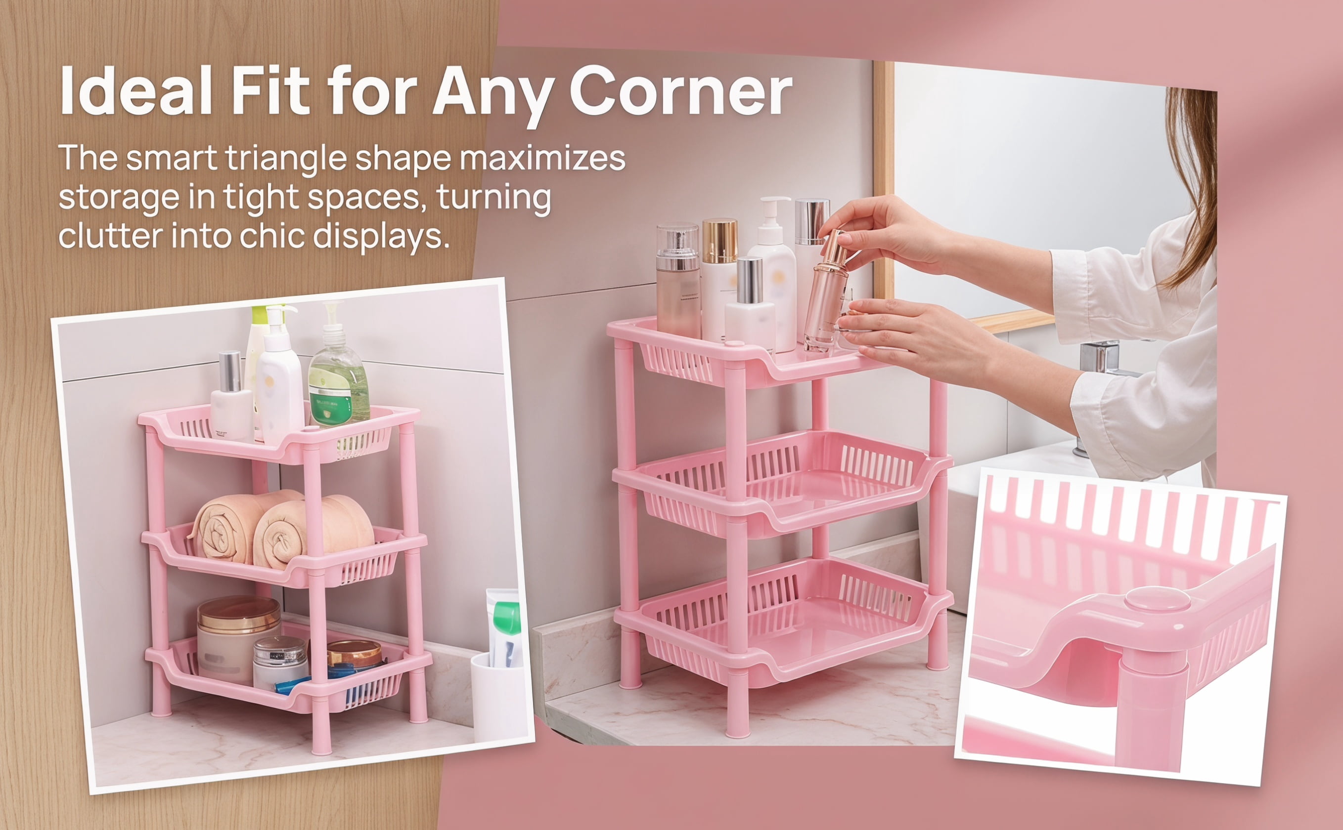 Hytrove 3-Tier Triangle Corner Storage Rack, Detachable Plastic ...