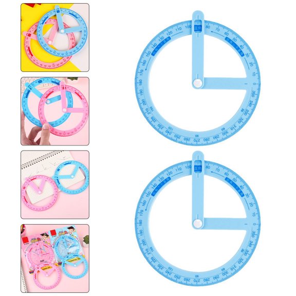 Hytrove 3Pcs Plastic 360 Degree Rotary Protractor Blue Teaching Aids for School Angle Measurement