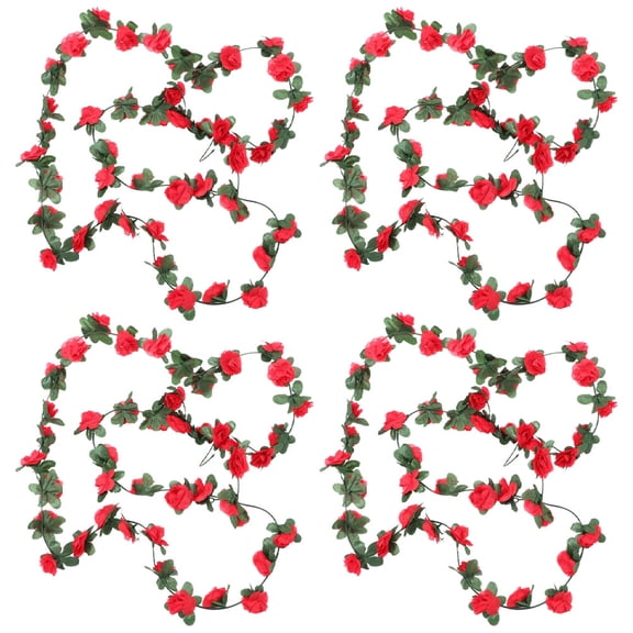 Hytrove 4Pcs Fabric Plastic Realistic Rose Vine Wall Decor Wedding Party 11.4X1.2X1.2in