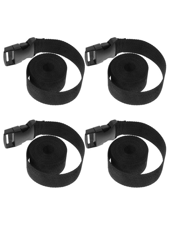 Buckle Utility Straps, Black Polypropylene, Durable, Adjustable, for Luggage and Home 4Pcs