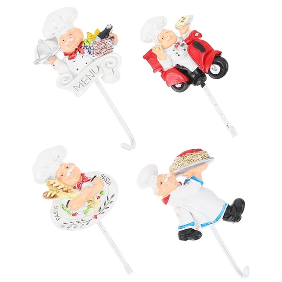 Hytrove 4-Piece Kitchen Wall Hooks Set Chef Shaped Hangers with Strong Adhesive and No Drilling Required