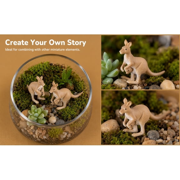 Hytrove 4Pcs Miniature Kangaroo Figurines PVC Light Brown Garden Prop Indoor Decoration