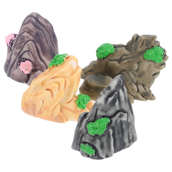 Hytrove 4Pcs Miniature Rockery Ornaments Resin Aquarium Decor Various Shapes Realistic Design Fish Tank Resin Figurine