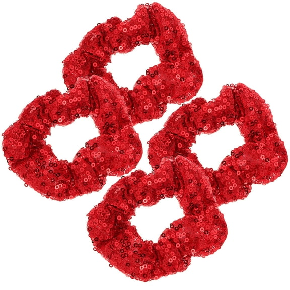 Hytrove Sequin Ponytail Holder Red Cloth 4Pcs 3.9X3.9X1.2In