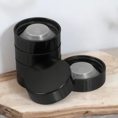 Hytrove 5Pcs Black Bottle Caps Plastic Reusable Round Covers for Liquid Storage