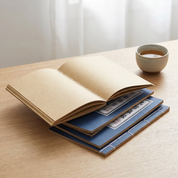 Hytrove 5Pcs Chinese Style Journal with Old Script Patterned Cover and Blank Pages for Study