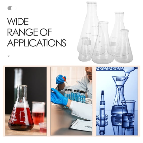 Hytrove Set of 5 High Borosilicate Glass Erlenmeyer Flasks for Laboratory and Scientific Use