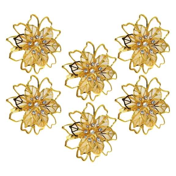 Hytrove 6Pcs Decorative Golden Napkin Rings for Elegant Dinner Table Settings