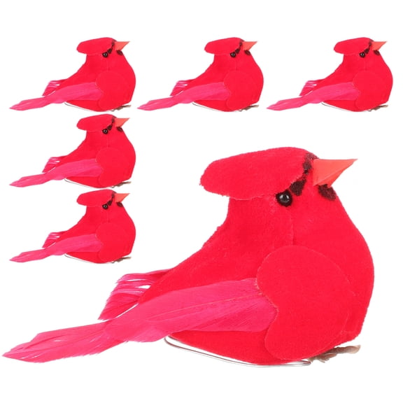 Hytrove 6Pcs Ornamental Bird Figurines Artificial Red Cardinal Birds for Craft Projects