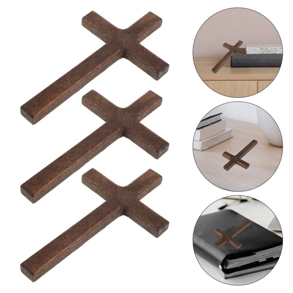 Hytrove 6Pcs Wooden Cross 12.00X7.00X1.00cm Brown Small Charm Craft Handmade Rustic Home Decoration