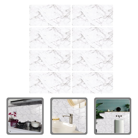 Hytrove 8Pcs Crystal Film Waterproof Light Grey Marble Tile Sticker for Homeowners Bathroom Decor