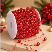 Hytrove Red Artificial Pearls Beads Chain Gar for Festive Decoration