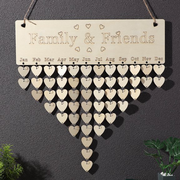 Hytrove Birthday Reminder Wooden Hanging Calendar Plaque with Printed Friends Family Letters
