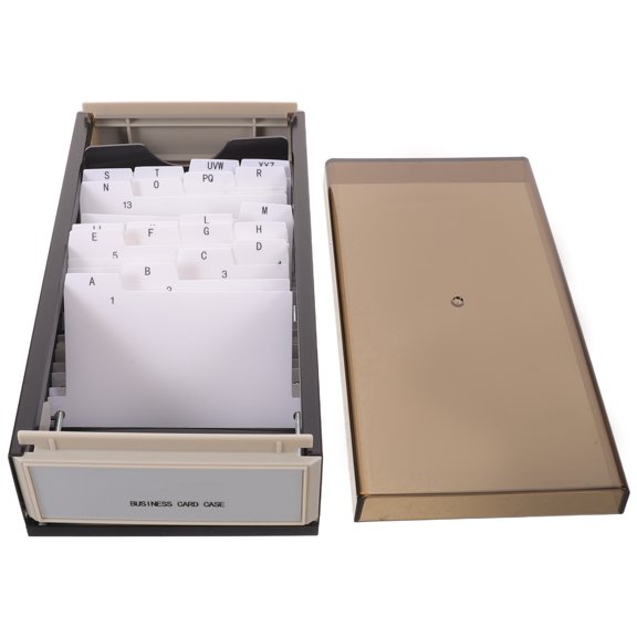 Hytrove Black Business Card Organizer Box with Lid, Large Capacity, Alphabet Dividers for Customer Service Counter
