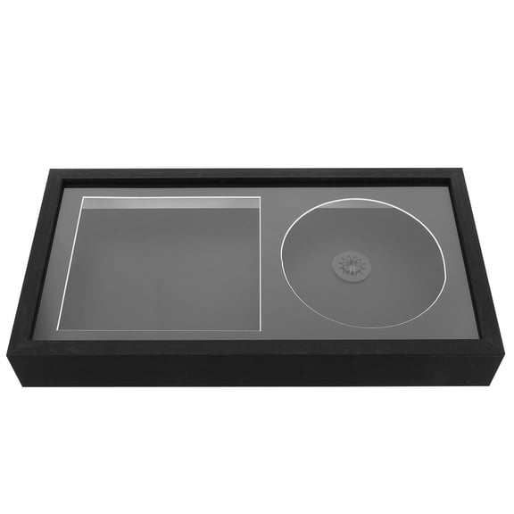 Hytrove Black Vinyl Record Frame with Vertical Cd Organizer Rack for Efficient Music Storage