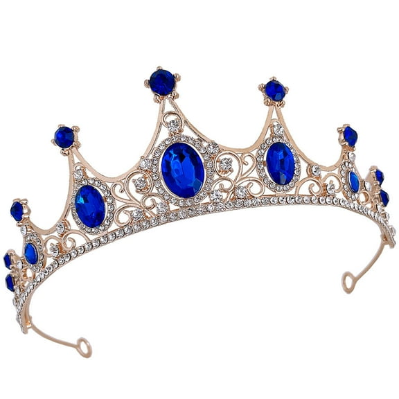 Hytrove Bridal Tiara Rhinestone Crown 1Pack Dark Blue With Electroplating For Wedding And Birthday Crowns