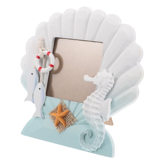 Hytrove Shell-Shaped Wooden Picture Frame, Tabletop Photo Holder for Desktop, Shelf, Mantel, Coastal Home Decor