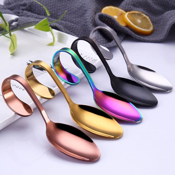 Hytrove Curved Handle Spoon Stainless Steel Spoon For Serving Solid Food 1Pack