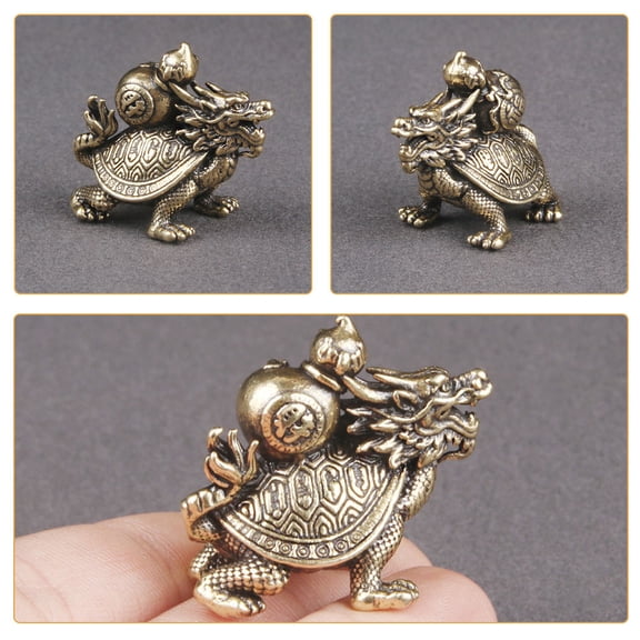 Hytrove Golden Brass Dragon Turtle Statue Decor, Ancient Culture Inspired Collectible Figurine, 1 Piece