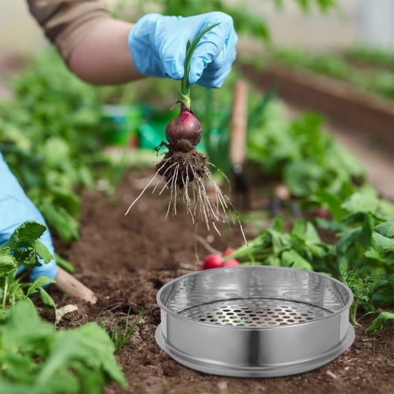 Hytrove Garden Soil Sifter Pan in Stainless Steel for Home Use with 10Mm Round Holes for Soil and Compost