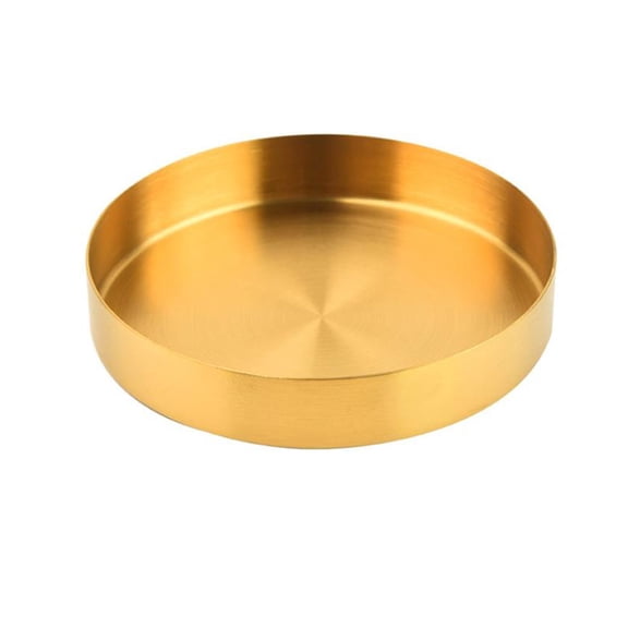 Hytrove Stainless Steel Storage Tray Round Decorative Plate Golden Multipurpose Storage For Home Use 1Pcs