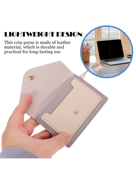 Small Coin Purse with Snap Closure Lightweight Wallet Keychain in Light Grey