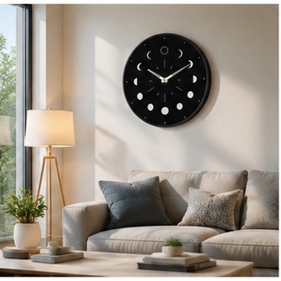 Hytrove Luminous Moon Phase Wall Clock Silent Design Bedroom Clock with Premium Craftsmanship