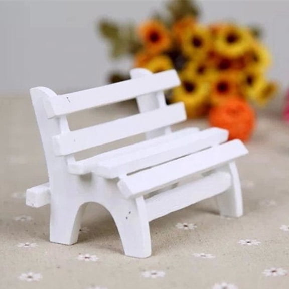 Hytrove Miniature Garden Bench Wooden White for Landscape Ornament Display 1Pcs