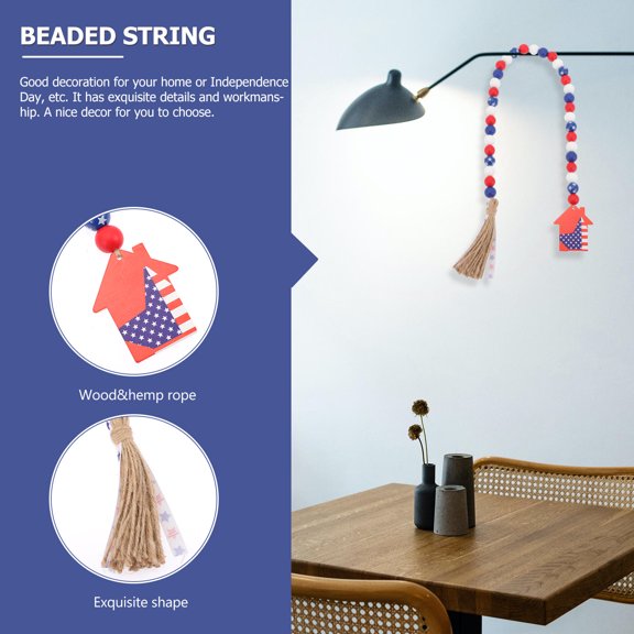 Hytrove Party Decor Blue Wooden Bead String with Tassels for Hanging Wall Decorations